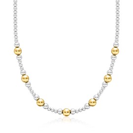 Ross-Simons Italian 4-8mm Sterling Silver and 18kt Gold Over Sterling Graduated Bead Necklace. 20 inches