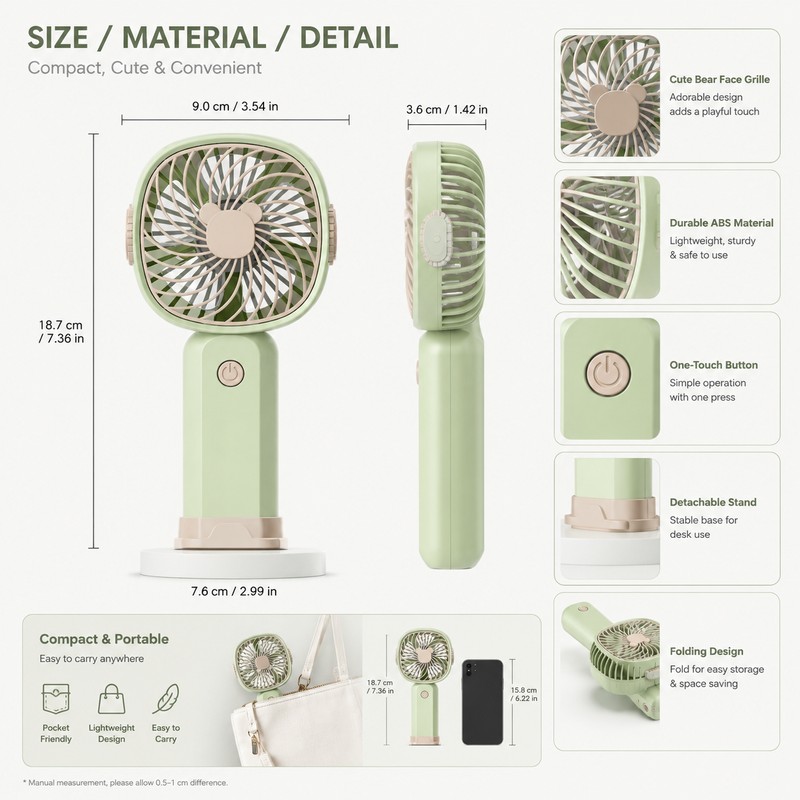 Portable Handheld Fan for Personal Cooling – USB Rechargeable Folding