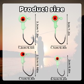 lasuroa 40 Pcs Glow in The Dark Crappie Jig Heads, 4 Sizes Night Fishing Jigs Head Hooks with 3D Eyes Swimbait Jig Heads for Crappie Bass Ideal Fishing Accessories & Gifts for Men