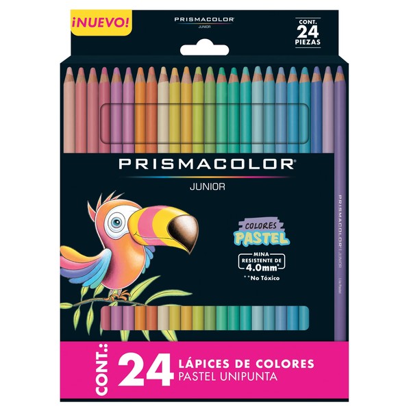 PRISMACOLOR Lápices de Colores Junior Pastel, Caja con 24 colores, Colores brillantes, Junior 4.0m