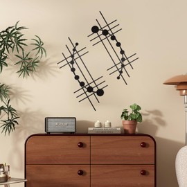 DUOOLN 2 Pcs Black Abstract Metal Wall Decor, Minimalist Hanging Wall Single Line Art, Modern Geometrical Metal Wall Sculptures Painting for Living Room Bedroom Bathroom Study Room Home Ornamental
