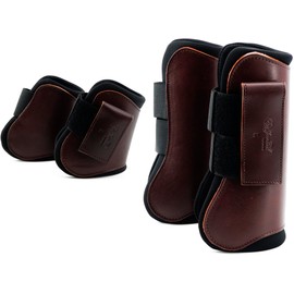 Jeereal Horse Tendon Brushing Boots Open Front & Fetlock Boot | Protective Gear and Training Equipment |Neoprene,Breathable Waterproof Fabric and Genuine Leather | 4 Set (Coffee, Cob (Medium))