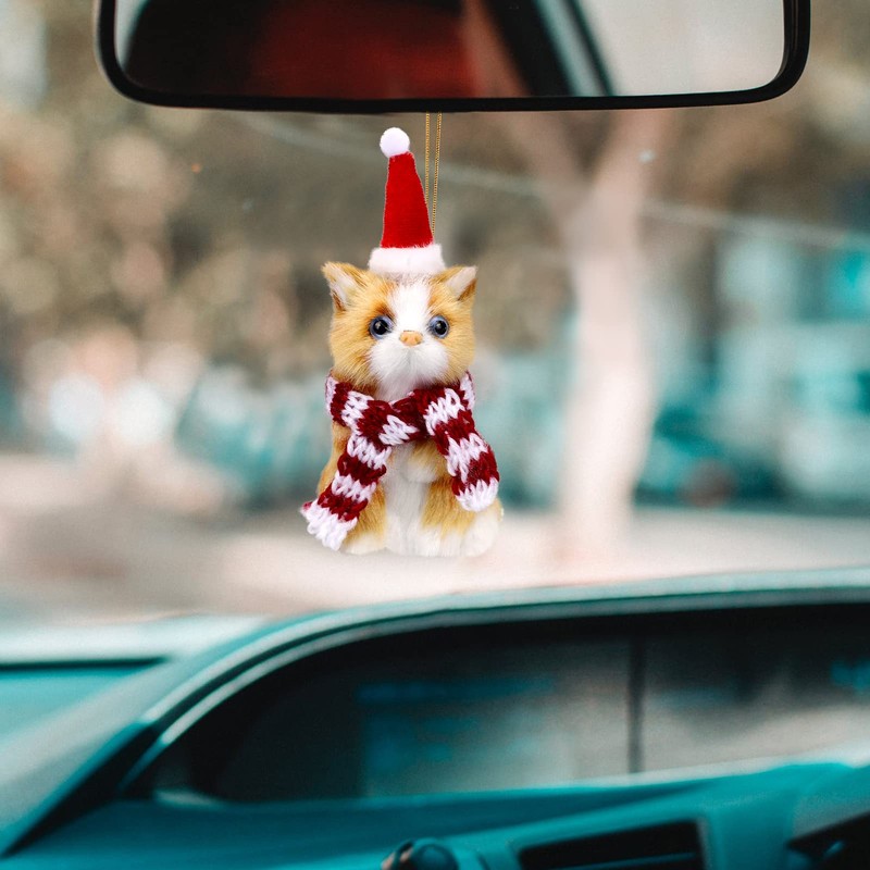 Christmas Cat Ornament with Hat & Scarf, Mini Plush Kitten