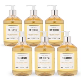 Fer à Cheval Liquid Marseille Soap Set of 6, Honey & Almond Scent, 500ml/16.9 fl oz Bottles, Organic French Hand Soap, Gentle Everyday Cleansing