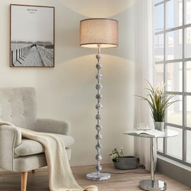Fetason Modern Dimmable Floor Lamp for Living Room Bedroom with Remote Control, Marble Pattern Tall Standing Lamp Light with Fabric Shade for Home Office Dining Room LED E26