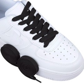 [2 Pairs] Flat Shoe Laces for Sneakers, 2/5" Wide Athletic Shoelaces in 10 Color (47inch(120cm), Black(2 pairs))