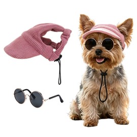 Yymobt Small Dog Sun Visor Hat with Dog Sunglasses, Dog Cat Sun Hat with Ear Holes Baseball Cap Adjustable Puppy Sunbonnet Headdress for Puppies Summer Beach Outdoor