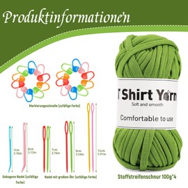 Doxiru 4 Pack 100g T-Shirt Yarn Set, Yarn for Knitting, Fabric, Knitting Yarn, Cotton Yarn, Soft Large Yarn, Crochet Yarn Set for Knitting, Crochet Yarn, Weaving Accessories (Olive Green)