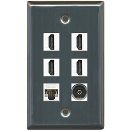 RiteAV - 4 HDMI and 1 - Ethernet Cat5e and 1 - Toslink Port Wall Plate White - Stainless Steel