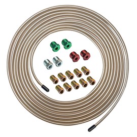 Nstarsmotor 25 ft 3/16 True Copper-Nickel Alloy Brake Line Kit Complete Replacement Brake or Fuel Tubing (Includes 16 Fittings), Easy to bend, SAE Thread, Inverted Flare, Rust Proof