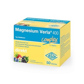 Magnesium Verla 400 Direct Wild Berry - High Dose Magnesium Citrate & Magnesium Oxide as Practical Direct Sticks, with Increased Magnesium Requirement, 400 mg per Stick, Taking Only Once Daily, Pack of 50