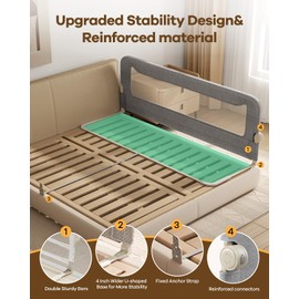 Foldable Bed Rail for Toddlers, 71in Reinforced Carbon Steel Frame&Connectors, Breathable Cationic Fabric - Safety Toddler Bed Rails for Queen, King, Twin, Full, No-Tool Setup.