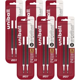 Uni-Ball Signo 207 Gel Pen Refills, 0.7mm, Medium Point, Black Ink, Pack of 12