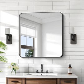 KOCUUY 30"x30" Square Rectangle Vanity Mirror, Black Metal Frame Mirror with Rounded Corner, Modern Design of Upgraded Shatterproof Glass for Bathroom, Bedroom, Living Room, Entryway