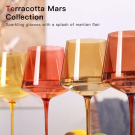 Terracotta Wine Glasses Set of 6- Hand-Blown Colored Crystal Stemware With Long Stem and Thin Rim,Crystal Glasses for Wine & Cocktails, Premium Gift for Wedding, Anniversary, Birthday – Hand Wash
