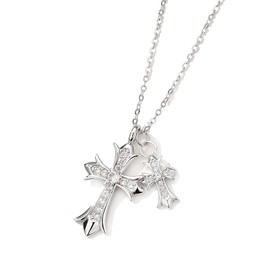 Cocadant Cross Necklace Silver Double Cross Pendant Necklace Dainty Trendy Diamond Cross Charm Link Chain Choker Delicate Faith Jewelry Religious Gifts for Women