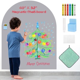Magnetic Wall Decal for Kids, 40"x32" Magnetic Arch Chalkboard for Wall, Self Adhesive Wall Sticker Board with 6 Dustless Chalks, Chalk Holder, Wipe Cloth, Magnetic Wallpaper for Playroom, Home