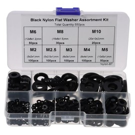 Fudeshe 550Pcs Flat Washers Assortment Kit,Black Durable M2 M2.5 M3 M4 M5 M6 M8 M10 Sealing Washers,Durable Flat Washers Assortment Kit