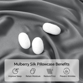 INFIIXSO Mulberry Silk Pillowcase for Hair and Skin, Silk Pillow Cases Standard Size with Hidden Zipper 20x26 Inches, Smooth and Soft Cooling Pillow Cases for Hot Sleepers(Dark Grey, 1 Pack)