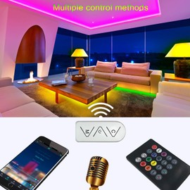 Micomlan 50ft/15M Led Strip Lights, Music Sync Color Changing RGB LED Strip Lights Built-in Mic, Bluetooth app Controlled Rope Lighting for Home Decoration Living Room Kitchen