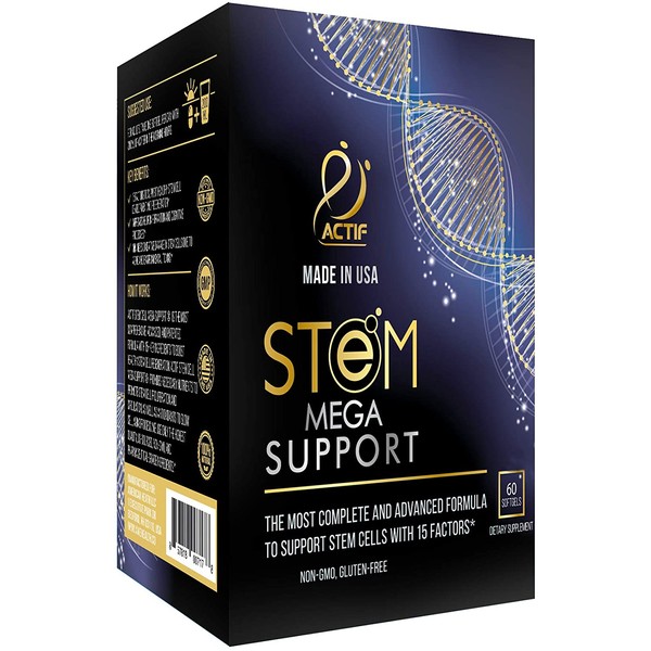 Actif Stem Cell Mega Support with 15 Factors - Non-GMO, 2 Month Supply, Made in USA