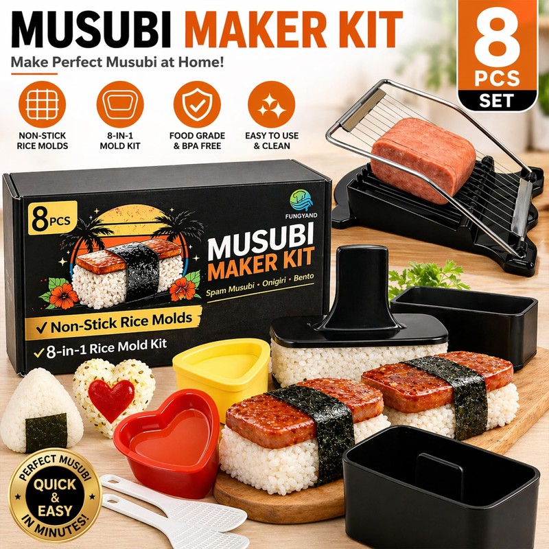 FUNGYAND Musubi Press Mold Kit, 8-in-1 Rice Mold Set with