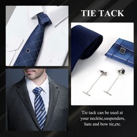 Diamday 8 Pcs Tie Tacks for Men 14K Gold Plated Tie Tacks with Chain Mens Tie Pins for Regular Ties Necktie for Wedding Business Anniversary Sliver