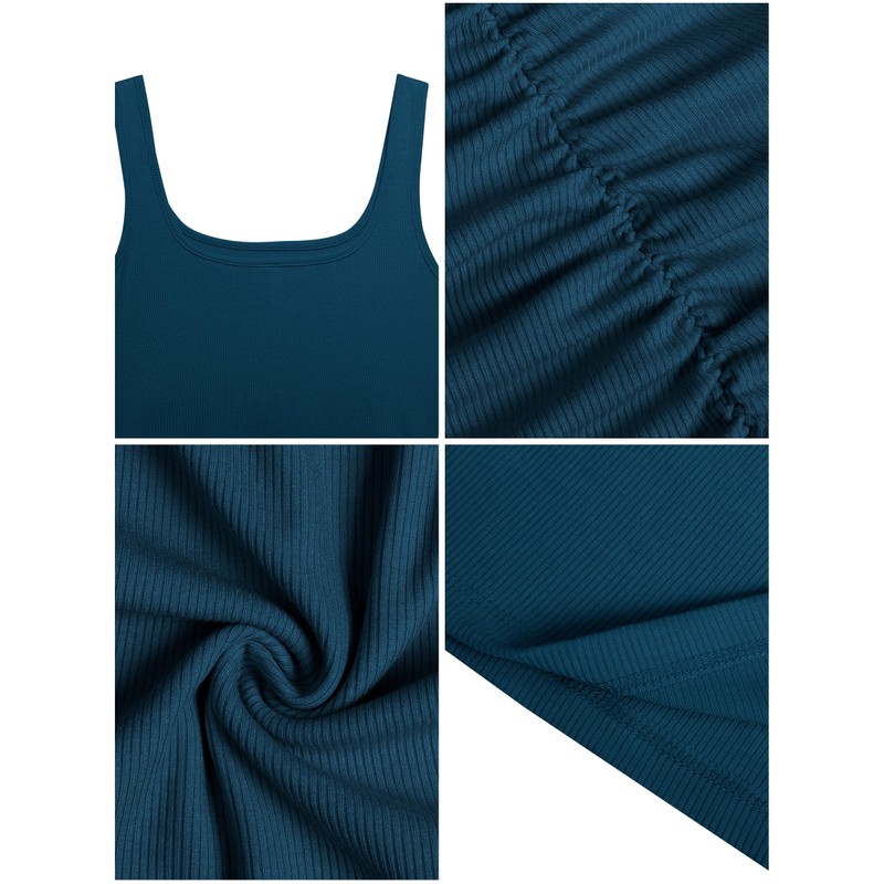 Missufe Square Neck Bodycon Casual Sundress Women's Sleeveless Ruched Summer