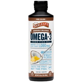 Barlean's Barlean's Omega 3 Fish Oil Liquid Supplement with Vitamin D, Mango Peach, 1080mg EPA and DHA Fatty Acid, 16 oz