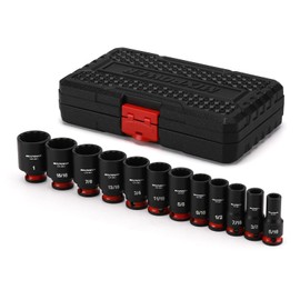 MIXPOWER 12 Pieces 3/8'' Drive Semi-Deep Impact Socket Set,12 Point,SAE,5/16"-1",CR-MO,Axle Nut Impact Grade Socket for Easy Removal