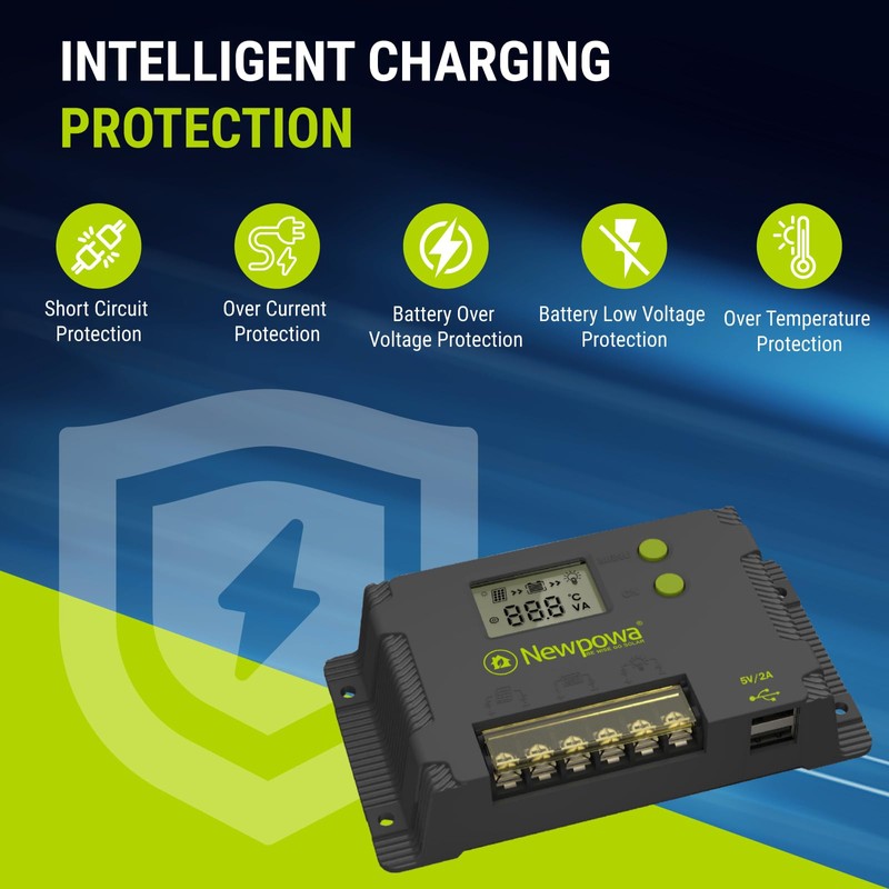 Newpowa 10A PWM Solar Charge Controller 12V/24V LCD Display Off