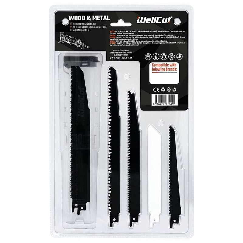 WellCut Reciprocating Saw Blade Set, 10 Pieces, for Wood, Plastic