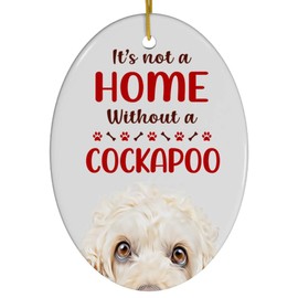White Cockapoo Dog Christmas Ornament 2025 - Its Not A Home Without You - White Oval Ceramic Holiday Tree Decoration Gifts for Dog Lovers