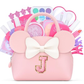 QLOVEA Pretend Makeup Kit for Girls Kids Toddlers - Initial Purse & Makeup Sets for Kids Make Up Toys Gifts for Girls Kid J