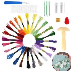 Darning Kit Wooden, Wood Darning Mushroom Set with 13PCS Darning Needle and 24 Colors Sewing Thread for DIY Sewing Wool Socks Clothes Home DIY Hand Sewing Crafts