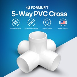 FORMUFIT 3/4" 5-Way Cross Furniture Grade PVC Fitting in White, Made in USA, UV-Resistant, Impact-Proof, 1.050" Actual Socket Diameter (Pack of 8) - F0345WC-WH-8
