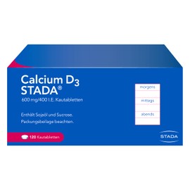 Calcium D3 STADA 600 mg / 400 IU - for Supporting Treatment of Osteoporosis and Compensating for Simultaneous Calcium and Vitamin D3 Deficiency - 120 Chewable Tablets