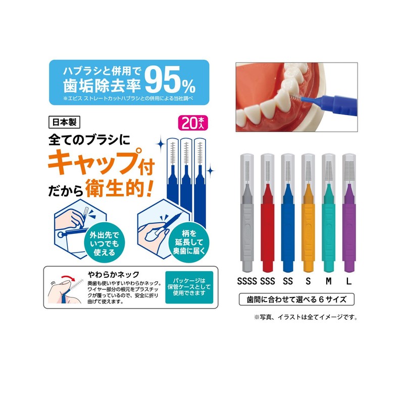 Ebisu Daily Cap Interdental Brush, 20 Pieces, SS Set of