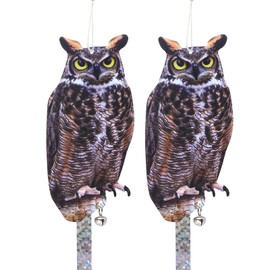 Kungfu Mall Fake Owl Decoy to Scare Birds, 2PCS Pigeon Deterrent Bird Scarer Reflective Owl Hanging Decoration Bird Control Device to Keep Birds Away from Garden Patio Windows