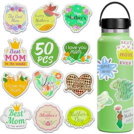 Bifarde 50Pcs Mother's Day Stickers - Vinyl Waterproof, Easy Peel Mom Decals for Laptop, Luggage, Notebooks, Water Bottles, Skateboards, Phones - Ideal Sticker Pack Gifts for Mother Mummy