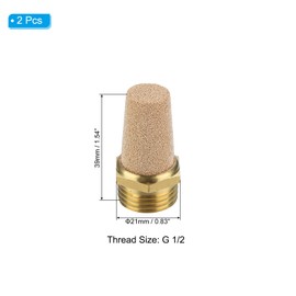 PATIKIL Pneumatic Muffler G 1/2, 2 Pack Sintered Bronze Brass Air Compressor Exhaust Muffler Filters Air Solenoid Valve Muffler Fitting for Automation Pneumatic Equipment, Golden