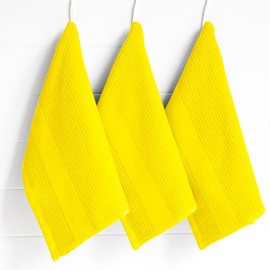 Luzia Lemon Yellow Kitchen Towels - Set of 3 Premium Turkish Cotton Waffle Weave Dish Towels - Absorbent & Stylish