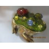 Unbranded 408 ENAMELED BEJEWELED FROG WITH LADY BUG TRINKET BOX