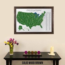 Push Pin Travel Maps Top Golf Courses USA Map - Solid Wood Brown Frame - 27.5 inches x 39.5. inches - Golf Course Map - Track Your Golfing Adventures