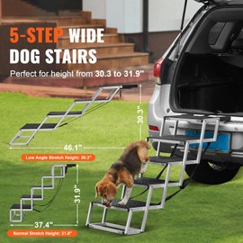 Happybuy 5-Step Dog Stairs for Cars, Folding Portable Pet Ramp, Non-Slip Surface, Lightweight Aluminum for SUV, Truck & Car, Supports up to 150 lbs