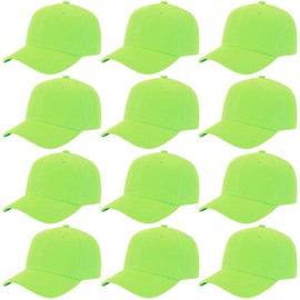 ZH Plain Baseball Caps,Adjustable Baseball Caps,Lot 12 PC Unisex Blank Design Baseball Caps Neon Green