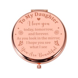 Valentines Day Gifts for Daughters from Mom Dad, Rose Gold Compact Makeup Mirror Stocking Stuffers for Adult Daughter in Law Birthday Gifts for Daughter Wedding Graduation Gift Ideas for Daughters