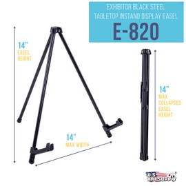 U.S. Art Supply 14" Tall Black Steel Tabletop Display Easel - Small Portable Tripod Stand with Adjustable Holders - Metal Easel Stand for Sign Displays, Pictures, Posters, Painting