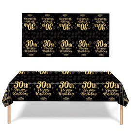 3 Pack 30th Birthday Tablecloth Decorations for Men Women, Black Gold Happy 30 Birthday Theme Table Cover Party Supplies 30 Year Old Birthday Plastic Disposable Rectangular Table Cloth (30th)