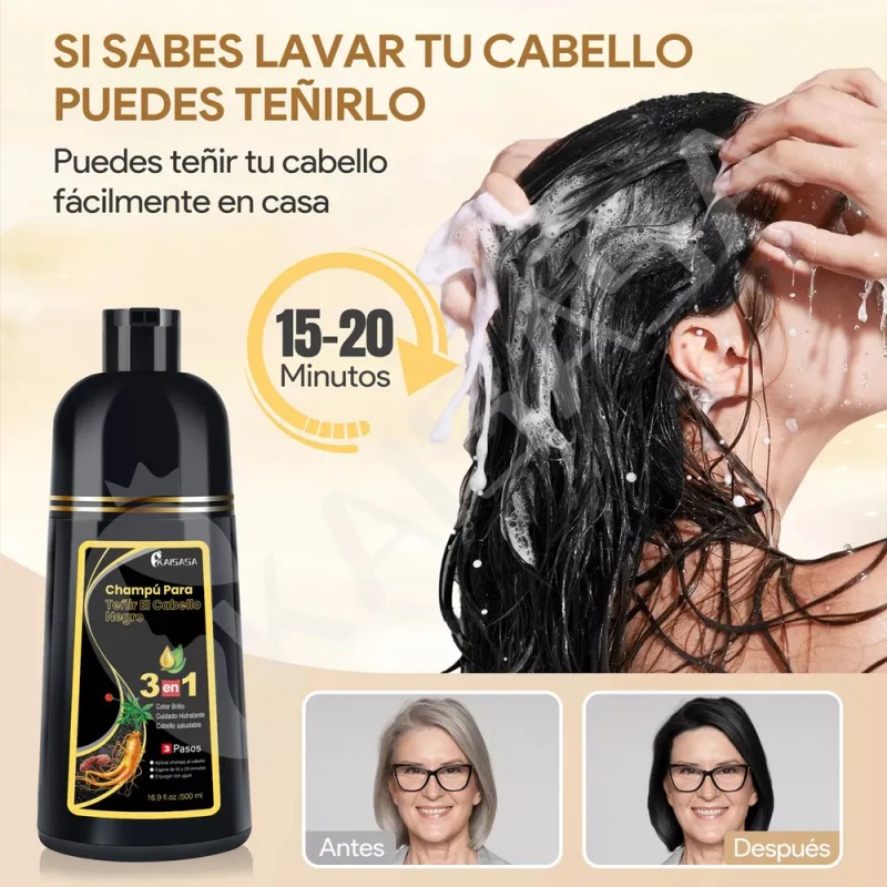 Kaisasa® Shampoo Con Tinte Cubre Canas Natural Jengibre 2pzs